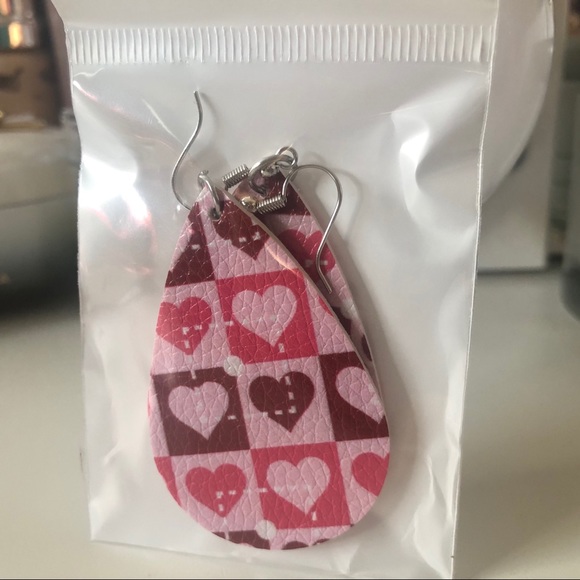 3/$15 Pink & Burgundy Faux Leather Earrings - Picture 3 of 5